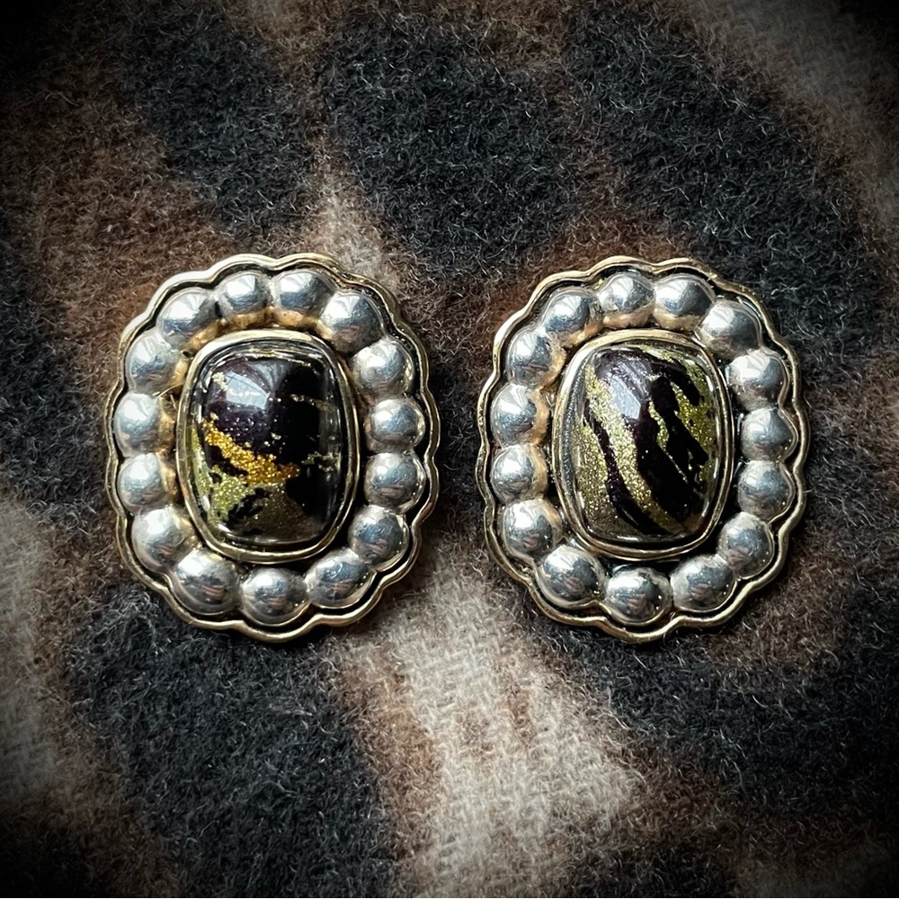Vintage Bronze Marble Dichroic Glass earrings Amy Khan Russell AKR